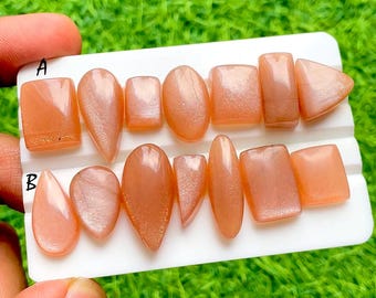 Peach Moonstone Cabochon Loose Gemstone 7 Pieces Lot For Jewelry, AAA+ Natural Peach Moonstone Cabochon For Handmade Jewelry - 34958-34959