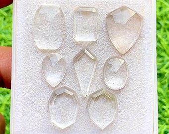 Clear Quartz Fancy Cut Mix Shape With Flat Back Gemstone 8 Pieces Lot | Size : 20-13 MM | Natural Clear Quartz For Jewelry Making - 34429