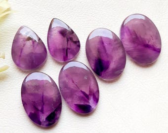 New Trapiche Amethyst 3 Pairs Cabochon Loose Gemstone | Size : 23-19 MM | AAA+ Trapiche Amethyst Pair Cabochon For Handmade Jewelry - 18909
