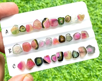 Multi Watermelon Tourmaline Slices 10 Pieces Gemstone Lot For Jewelry Making, AAA+ Natural Multi Tourmaline Slices Lot - 26071-26073