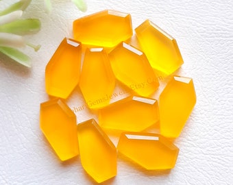 Yellow Onyx Coffin Shape Step Cut Gemstone 5 Pieces Lot | Size : 10x16 MM | Natural Yellow Onyx Flat Back Gemstone Used For Jewelry Making