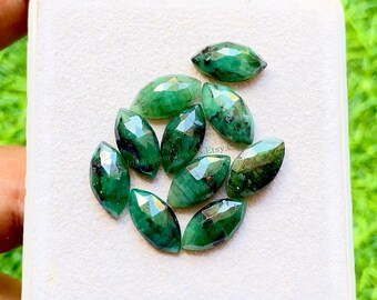 Natural Emerald 7X14 MM Rose Cut Marquise Shape With Flat Back 10 Pieces Gemstone Lot For Jewelry Making, AAA+ Natural Emerald For Jewelry