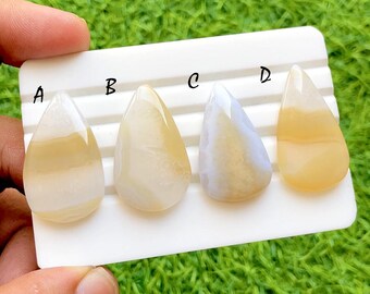 Golden Honey Banded Agate Cabochon For Wire Wrap, Natural Cream Agate Loose Gemstones, Designer Agate Cabs for Jewelry Making - 36596-36599