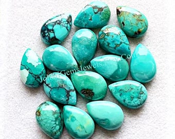 Tibetan Turquoise 8X12 MM Calibrated Pear Shape Gemstone 10 Pieces Lot, AAA+ Natural Tibetan Turquoise With Flat Back For Handmade Jewelry
