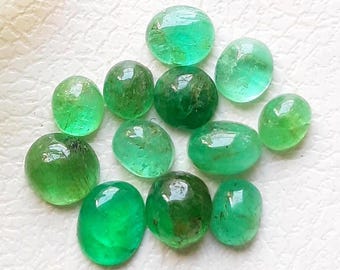 100% Natural EMERALD Cabochon Loose Gemstone 15 Pieces Lot | Size : 6-4 MM | Natural Columbian Emerald Cabochon For Jewelry Making  - 19199