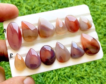 Red Botswana Agate Cabochon Loose Gemstone 6 Pieces Lot, AAA+ Botswana Agate For Jewelry Making, Pendant, Birthstone Gemstone - 38247-38248