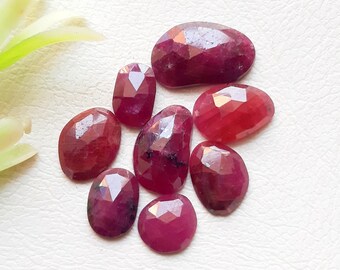 Natural Ruby Rose Cut Loose Gemstone 8 Pieces Lot For Jewelry Making | Size : 15-8 MM | 100% Natural Ruby With Flat Back For Jewelry - 20030