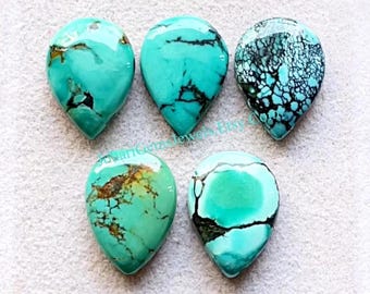 Tibetan Turquoise 13X18 MM Calibrated Pear Shape Gemstone 5 Pieces Lot, AAA+ Natural Tibetan Turquoise With Flat Back For Handmade Jewelry