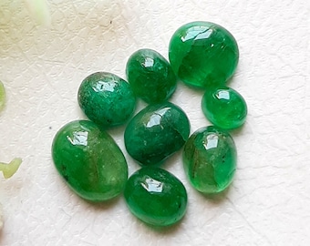 EMERALD Cabochon Loose Gemstone 8 Pieces Lot | Size : 8-5 MM | Natural Emerald For Jewelry Making - 7243