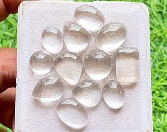 Himalayan Clear Quartz Cabochon Loose Gemstone 12 Pieces Lot For Jewelry Making | Size : 16-10 MM | Natural Clear Quartz For Jewelry - 24132