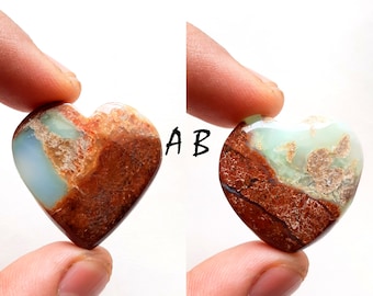 Boulder Chrysoprase Heart  Cabochon Loose Gemstone For Jewelry Making, AAA+ Natural Bio-Chrysoprase  Cabochon For Wire Wrap - 11450-11451