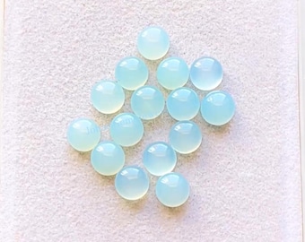 Aqua Chalcedony 6 MM Round Shape Smooth Cabochon Gemstone 15 Pieces Lot, AAA+ Natural Chalcedony With Flat Back For Jewelry Making