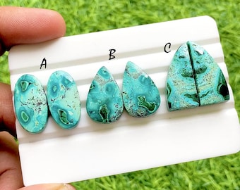 Chrysocolla Malachite Pair Cabochon Loose Gemstone For Jewelry Making, AAA+ Natural Chrysocolla Malachite Pair For Wire Wrap - 35902-35904