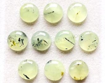 Prehnite 10 MM Round Shape Smooth Cabochon Gemstone 10 Pieces Lot, AAA+ Natural Prehnite With Flat Back For Jewelry Making