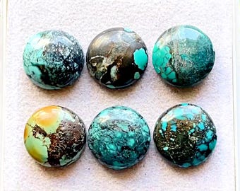 Tibetan Turquoise 15 MM Round Shape Cabochon Gemstone 6 Pieces Lot, AAA+ Natural Tibetan Turquoise With Flat Back For Handmade Jewelry