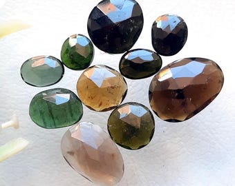 Multi Tourmaline Rose Cut Slices With Flat Back 10 Pieces Lot For Jewelry Making | Size : 13-6 MM | AAA+ Natural Tourmaline Gemstone - 19946