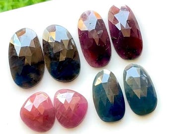 Top Quality Multi Sapphire Pair Rose Cut Loose Gemstone 4 Pairs Lot, Size : 20-12 MM, Multi Sapphire Rose Cut Pair For Jewelry Making -21810