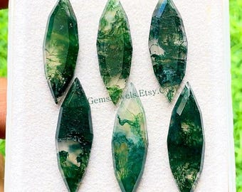 New Moss Agate 10X30 MM Fancy Cut Marquise Shape With Flat Back Gemstone 6 Pieces Lot, Natural Moss Agate Used For Handmade Jewelry