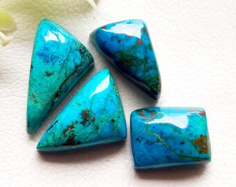 Selected Azurite Cabochon Loose Gemstone 4 Pieces Lot |Size 23-19 MM | Natural AzuriteFor Handmade Jewelry 16619
