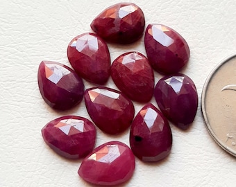 Natural Ruby Pear Shape Rose Cut Loose Gemstone 10 Pieces Lot | Size : 9X12 MM | AAA+ Natural Ruby With Flat Back For Handmade Jewelry