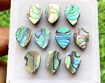 Abalone Shell Calibrated Pear Shape Cabochon With Flat Back 10 Pieces Lot | Size : 10X14 MM | AAA+ Abalone Shell Used For Jewelry Making
