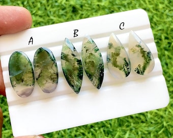 Forest Moss Agate Matching Pair For Jewelry Making, Rare Scenic Moss Agate Pair, High End Matching Gemstones For Earrings - 37366-37368