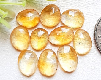 Natural Citrine Gemstone Rose Cut Slice - Citrine Rose Cut Flat Back Gemstone 10 Pieces Lot For Jewelry Making, Pendant, Ring