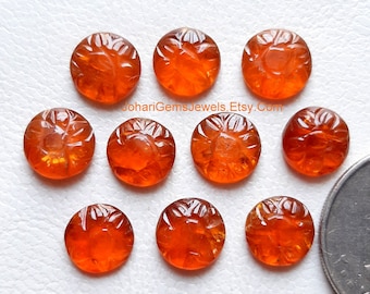 Orange Kyanite Carving Round Shape Gemstone - Natural Orange Kyanite Carved 10x10mm Gemstone 10 Pieces Lot For Jewelry Making, Pendant, Ring