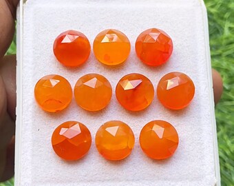 CARNELIAN Rose Cut Round Gemstone 10 Pieces Lot | Size : 10 MM | AAA+ Natural Carnelian Rose Cut With Flat Back For Handmade Jewelry
