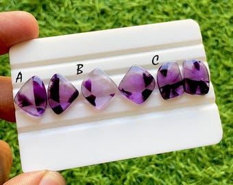 Royal Velvet Amethyst Cabochon Matching Pair, Deep Purple Quartz Matching Set, Natural Designer Loose Gemstones For Earrings - 37491-37493