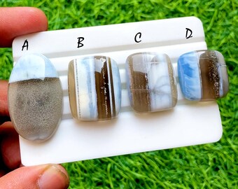 Selected Banded Blue Owyhee Opal Cabochon Loose Gemstone For Jewelry Making, AAA+ Blue Opal For Handmade Jewelry And Wirewrap - 347801-34804