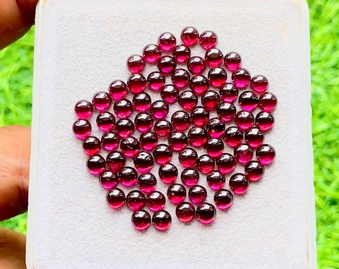 Featured listing image: Natural GARNET 4 MM Round Shape Calibrated Cabochon With Flat Back 50 Pieces Gemstone Lot, AAA+ Natural Garnet Used For Jewelry Making