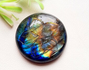 Big Labradorite Handmade Carving Cabochon Loose Gemstone For Jewelry Making | Size : 33X33X7 MM| Labradorite Carving For Wire Wrapped - 2316