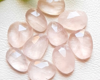 Natural Rose Quartz Gemstone Rose Cut Slice - Rose Quartz Rose Cut Flat Back Gemstone 10 Pieces Lot For Jewelry Making, Pendant, Ring