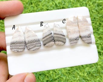 Monochrome Muse Picasso Jasper Cabochon Pair, Natural Striped Earth Tone Gemstone, Designer Matching Stones For Earrings - 37528-374530