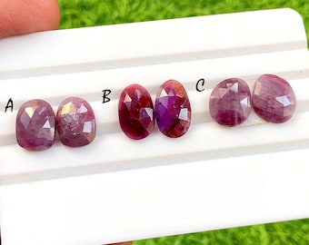 Natural Ruby Pair Rose Cut Loose Gemstone With Flat Back For Jewelry Making, AAA+ Ruby Sapphire Matching Pair For Earrings - 34335-34337