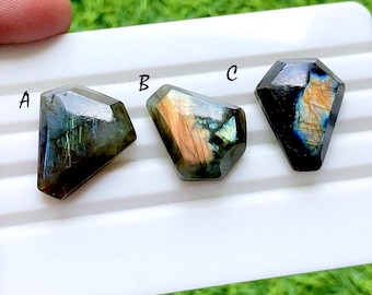 Midnight Flash Labradorite Coffin Cabochon For Wire Wrap, Multi Fire Labradorite Stone, Faceted Coffin Shape For Jewelry Making -37152-37154