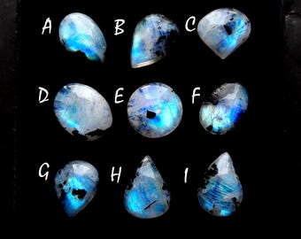 Rainbow Moonstone Cabochon With Black Tourmaline Dot For Jewelry Making, AAA+ Natural Rainbow Moonstone Cabochon For Wire Wrap - 34992-34995