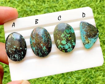 Earth Vein Tibetan Turquoise Cabochon For Wire Wrap, Natural Turquoise Loose Stone, Rustic Matrix Turquoise for Jewelry Making - 36693-36696