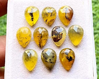 Yellow Opal 10x14 MM Pear Shape Rose Cut Gemstone 10 Pieces Gemstone Lot For Jewelry Making, AAA+ Rare Natural Yellow Opal With Flat Back