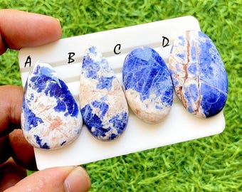 Sky Splash Sodalite Cabochon For Wire Wrap, Natural Blue White Sodalite Loose Gemstones, Designer Sodalite Cab For Jewelry - 36753-36756