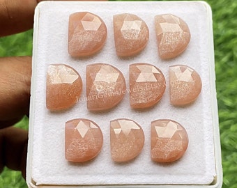 Peach Moonstone D Shape Rose Cut With Flat Back Gemstone 10 Pieces Lot | Size : 10X14 MM | AAA+ Peach Moonstone Used For Jewelry Making
