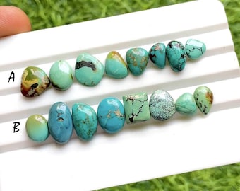 Tibetan Turquoise Smooth Slice Cabochon Loose Gemstone 8 Pieces Lot | AAA+ Natural Tibetan Turquoise For Handmade Jewelry - 32262-32263