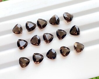 Smokey Quartz 6 MM Faceted Trillion Shape With Pointed Back Gemstone 15 Pcs Lot For Jewelry Making, AAA+ Smokey Quartz For Handmade Jewelry