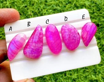 Hot Pink Dyed Moonstone Loose Cabochon For Wire Wrap, Smooth Polished Moonstone Gemstone, Vibrant Pink Jewelry Making Stones - 37876-37880