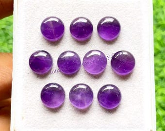 Amethyst 10 MM Round Shape Smooth Cabochon Gemstone 10 Pieces Lot, AAA+ Natural Amethyst With Flat Back For Jewelry Making