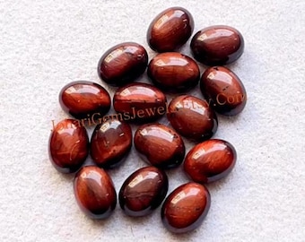 Red Tiger's Eye 6X8 MM Oval Smooth Cabochon Gemstone 15 Pieces Lot For Jewelry Making, AAA+ Tiger Eye's With Flat Back For Handmade Jewelry