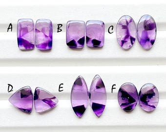 Selected Trapiche Amethyst Matching Pairs Cabochon Loose Gemstone For Jewelry Making, AAA+ Trapiche Amethyst Pair For Earrings - 27455-27460