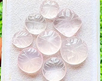 Rose Quartz Mughal Carved Cabochon Loose Gemstone For Jewelry Making | Size : 18-14 MM | Natural Rose Quartz Carving For Wire Wrap - 24990