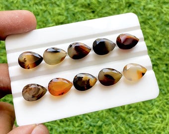 Montana Agate 10x14 MM Faceted Pear Shape With Pointed Back Gemstone 10 Pieces Lot For Handmade Jewelry Making, Faceted Gemstone Lot